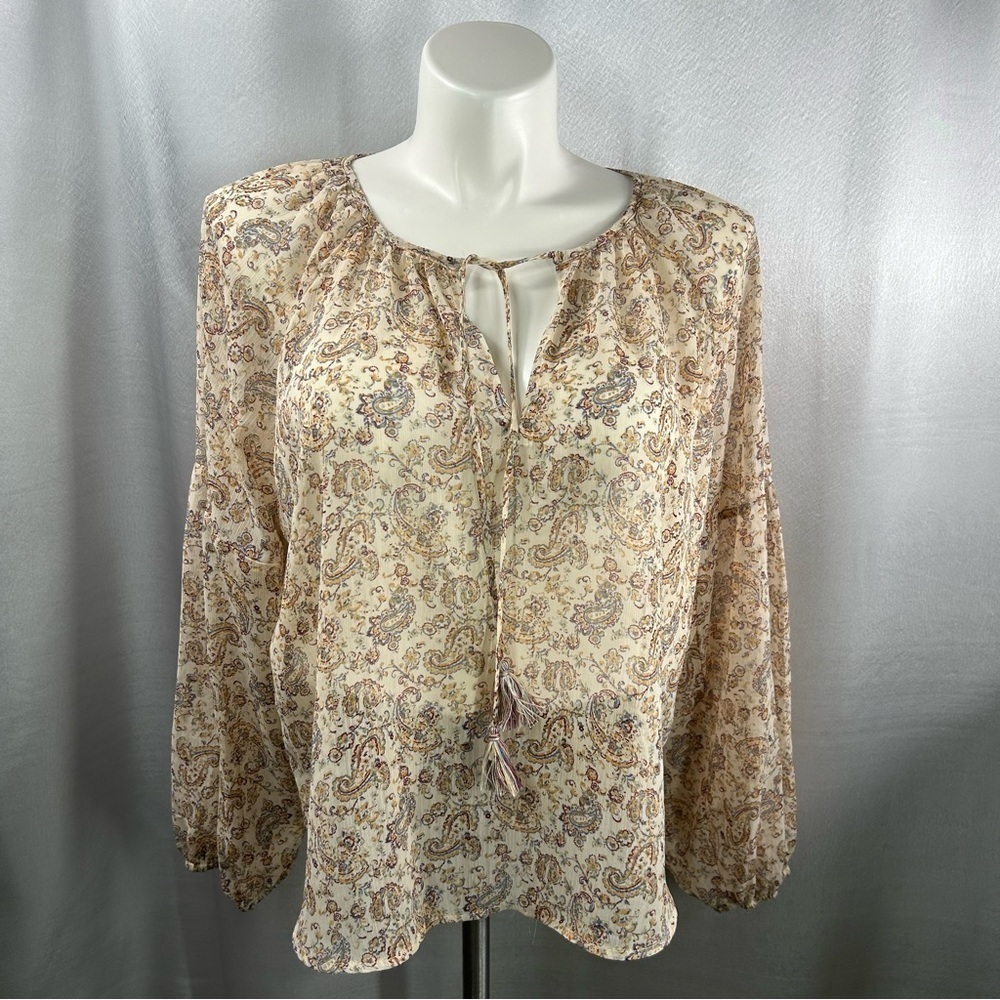 Black Tape_ Cream Sheer Paisley Long Sleeve Blouse XL